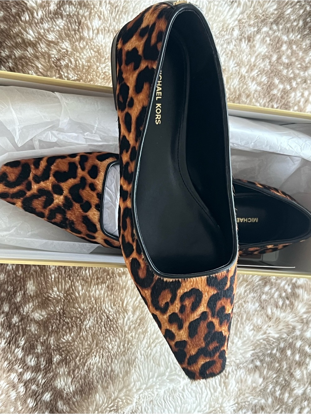 Michael Kors Leopard Print Pointed Toe Flats - Brown/Black